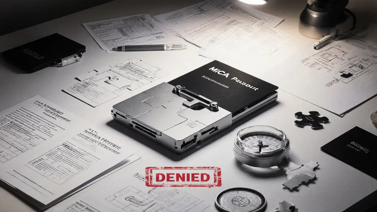 Modular compliance toolkit with passport components on a drafting table.