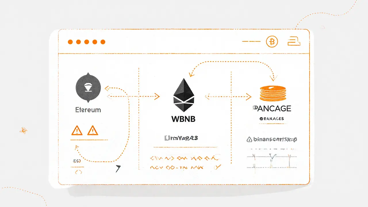 Sketch of a DEX interface showing sparse AI token trade volume and dual chains.