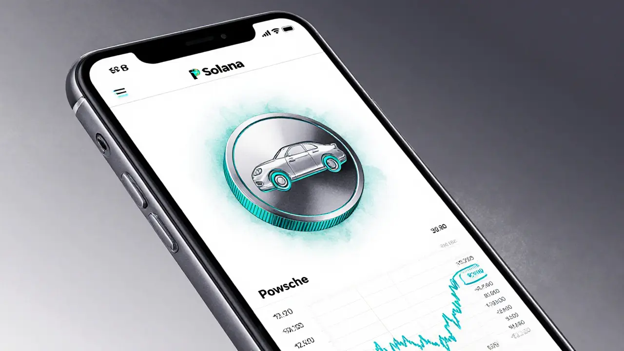 Sketch of a digital wallet screen displaying a glossy token icon with price chart.
