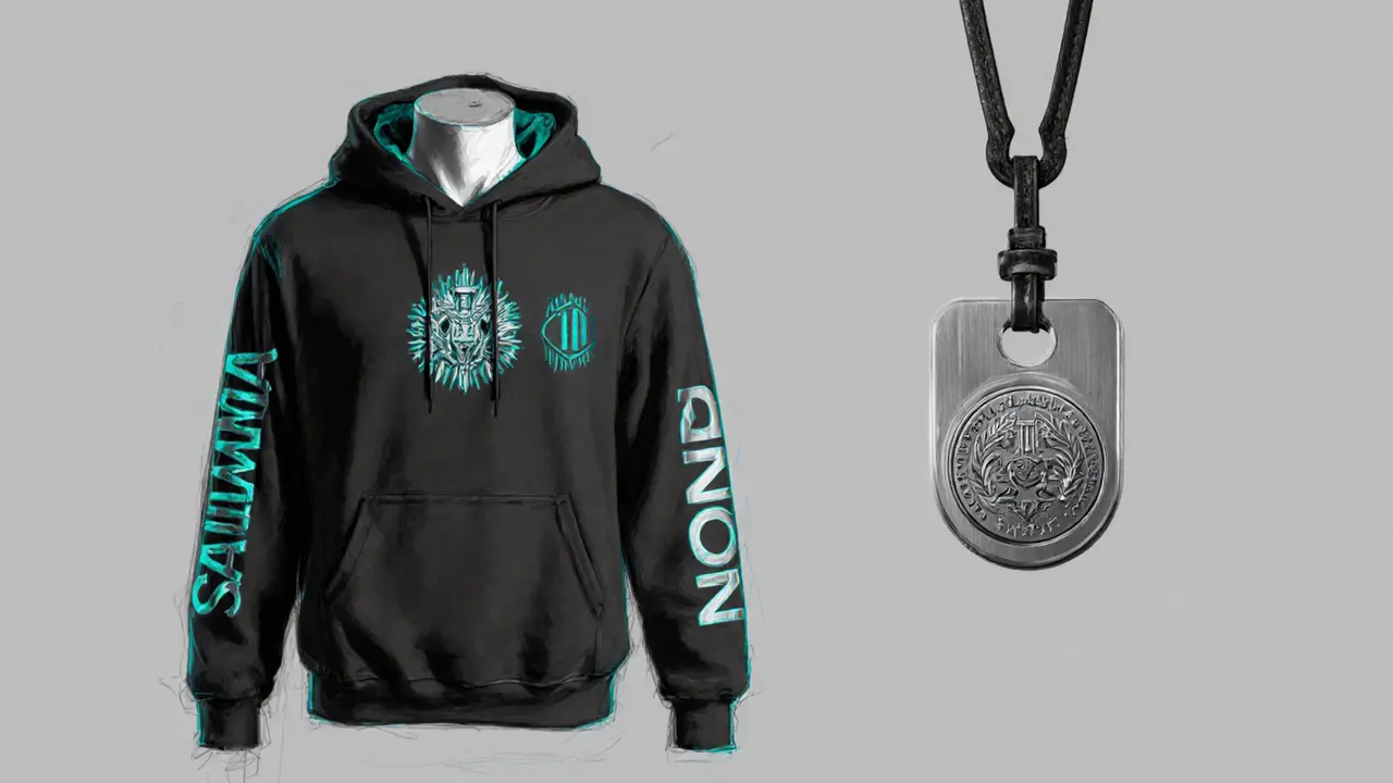 Sketch of a hoodie and key‑tag featuring Salamanca DON branding.