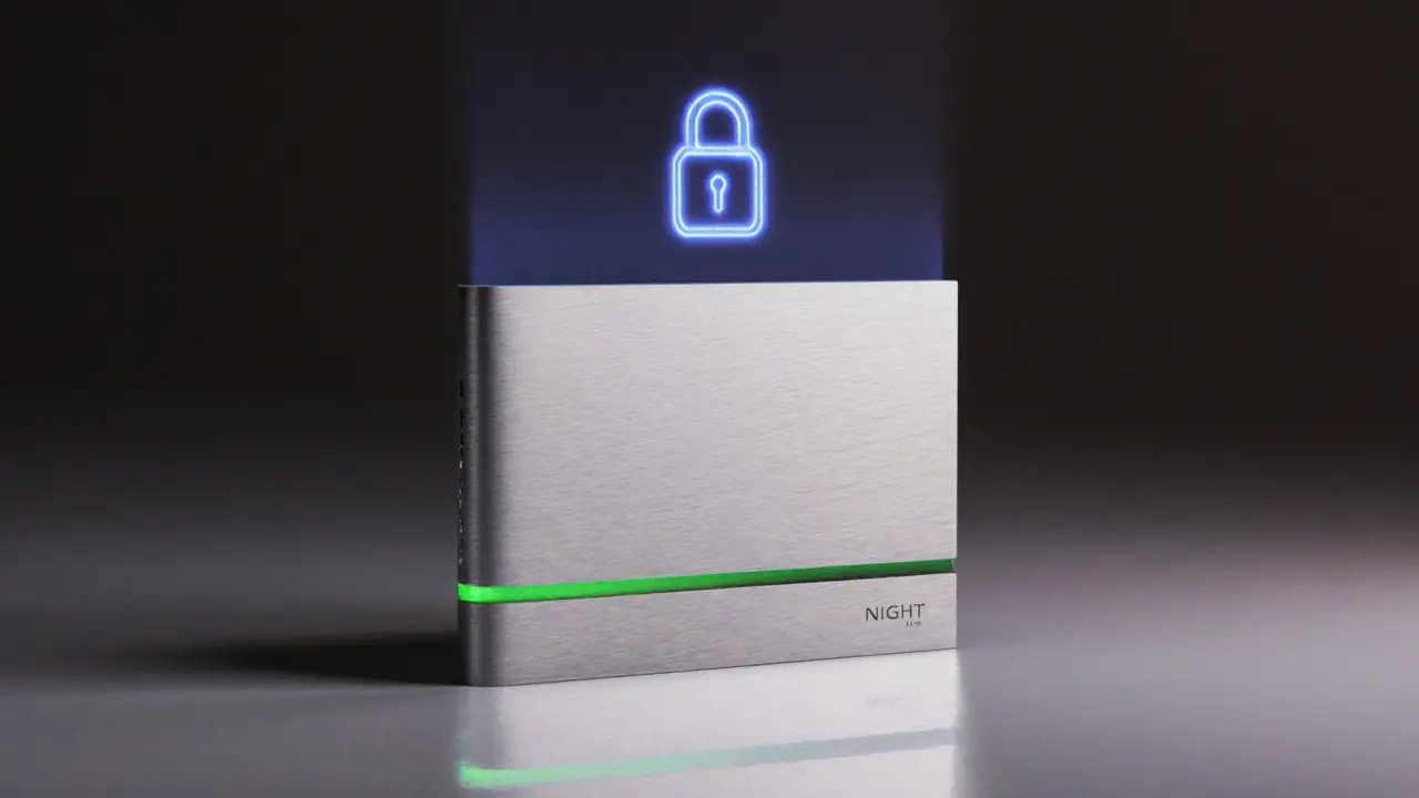 Sketch of a slim metal crypto wallet designed for securely holding NIGHT tokens.