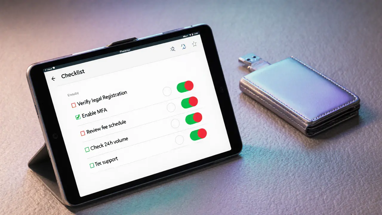 Sketch of a tablet safety checklist and hardware wallet illustrating protection steps.