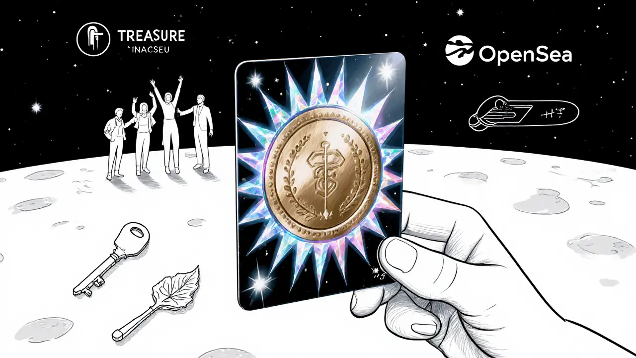 Sketch of exclusive Lunar NFT card with icons for utility and resale.