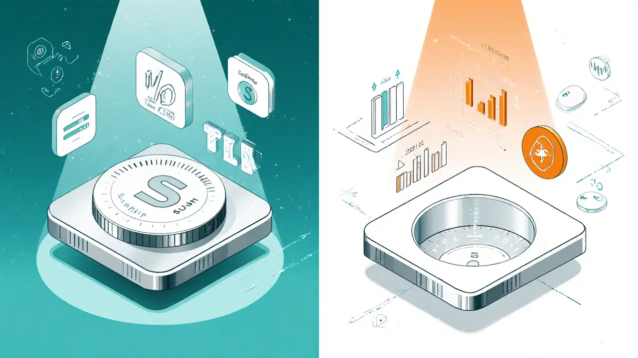 Sketch of two product-like token holders comparing SushiSwap and Uniswap metrics on Arbitrum.
