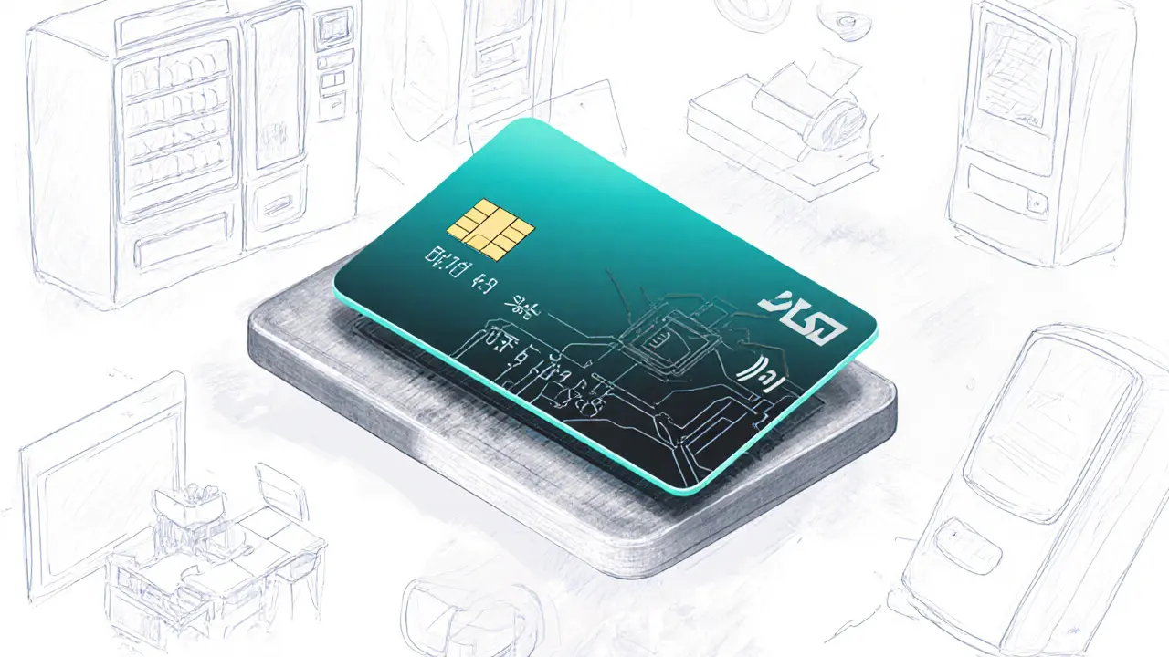 Crypto debit card with embedded blockchain tech, glowing teal and charcoal, surrounded by sketch concepts.