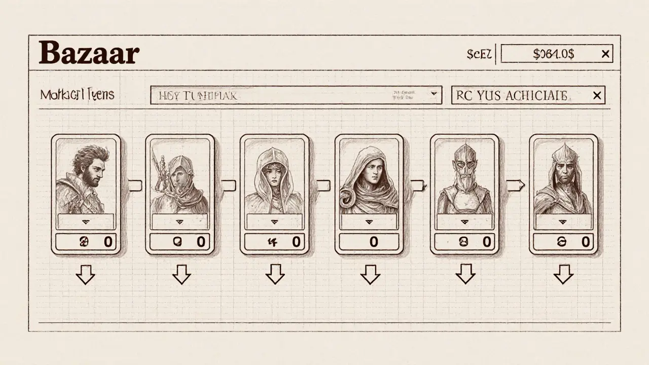 Dashboard sketch showing six tiered Guardian NFTs with falling price indicators