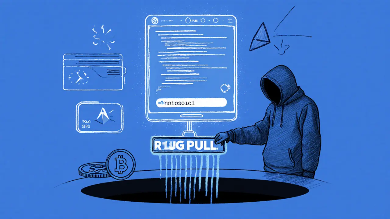 Minimalist sketch of a blockchain contract with funds flowing into a black hole