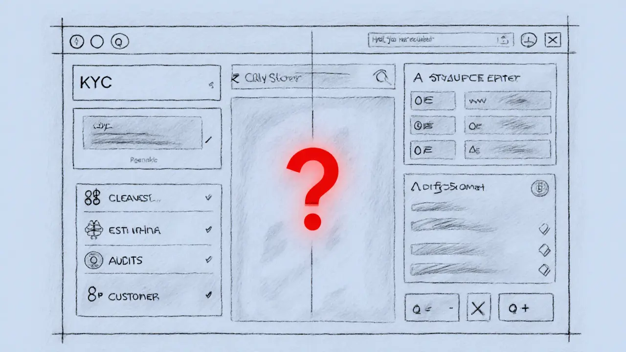 Side-by-side design sketch comparing a transparent financial platform with an empty, question-mark-filled alternative.