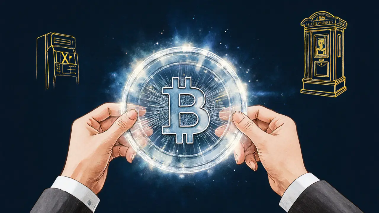 Transparent tokenized bond prototype held by hands, glowing with digital ledger patterns