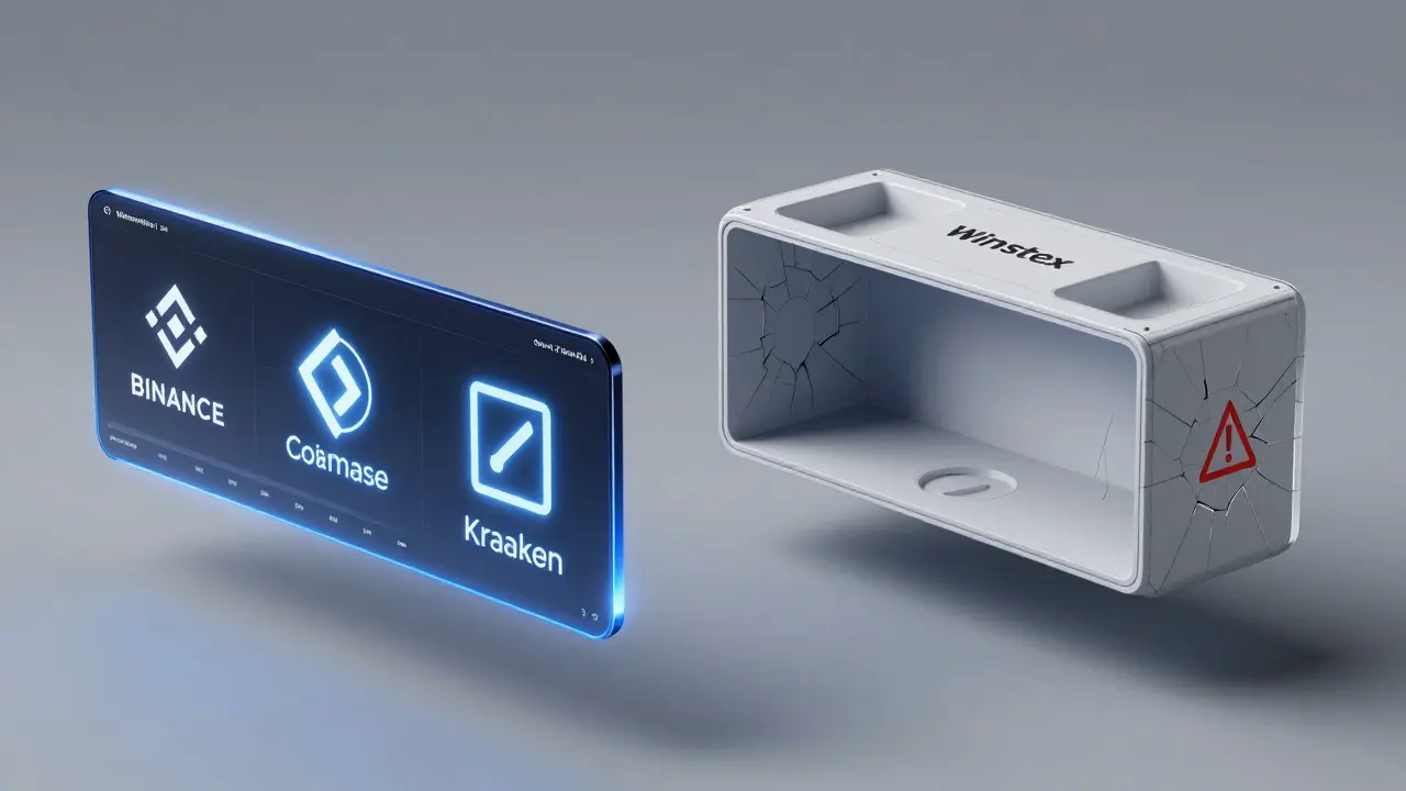 Comparison sketch: active exchanges glowing vs. hollow Winstex shell with warning symbol.