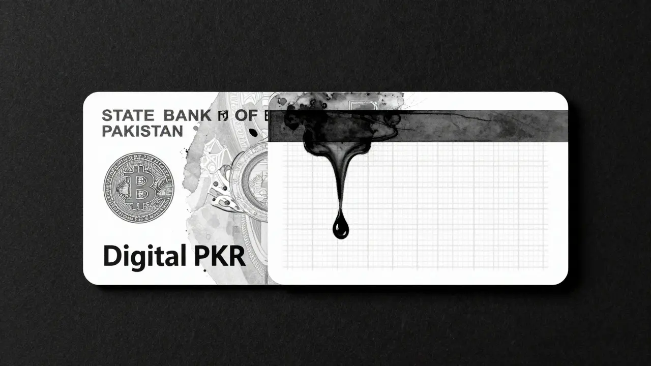 Dual-sided digital card showing Digital PKR on one side, blocked crypto grid on the other