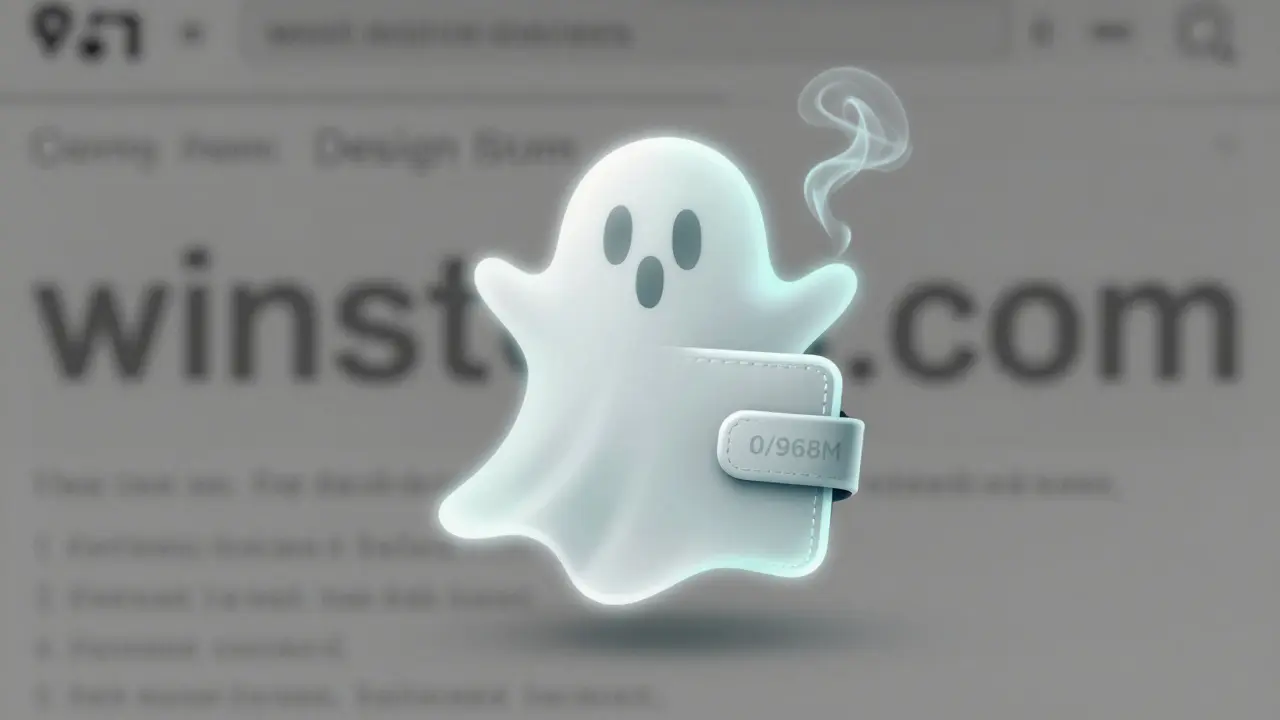 Ghostly WIN token icon dissolving into smoke with zero circulating supply displayed faintly.