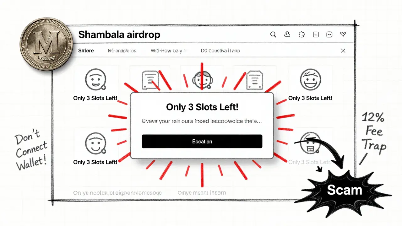 Hand-drawn phishing website wireframe with red warnings and draining wallet icon.