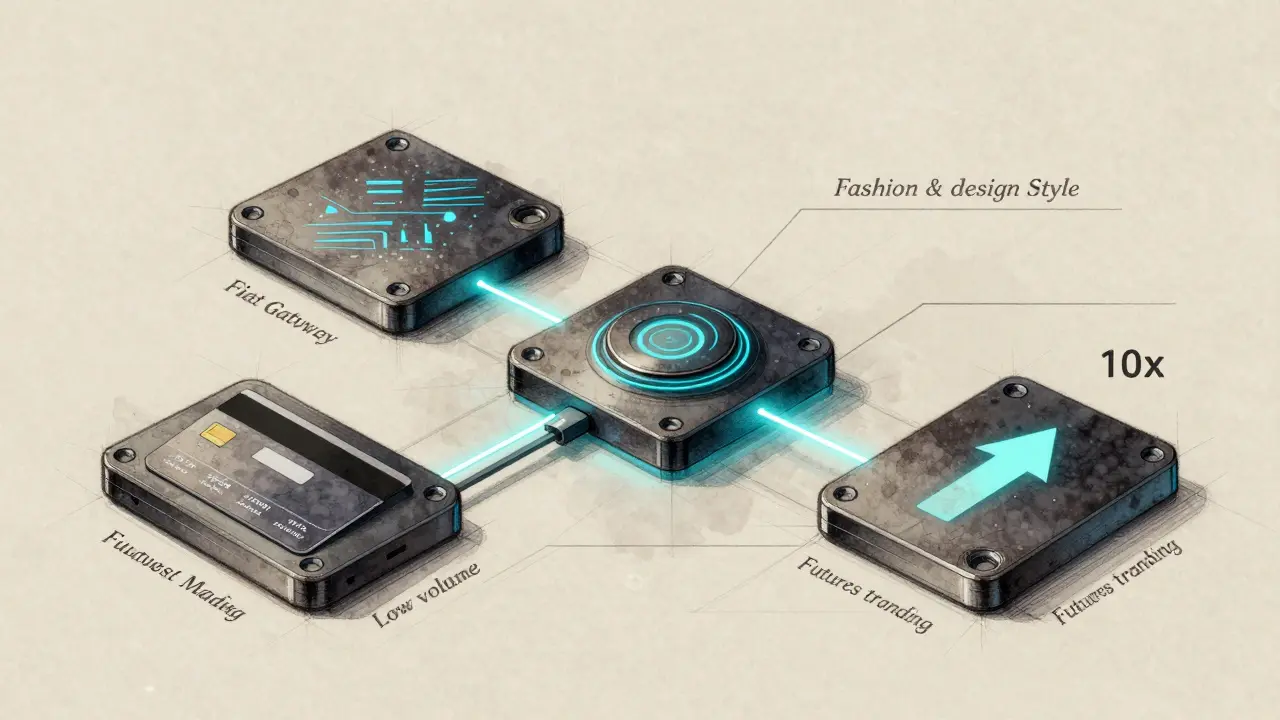 Modular DeFi board with fiat, liquidity, and futures components linked to Mantle Network, concept design sketch.