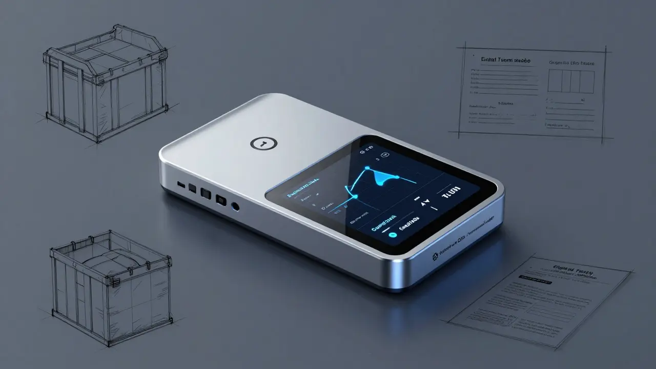 Minimalist government blockchain terminal displaying supply chain data