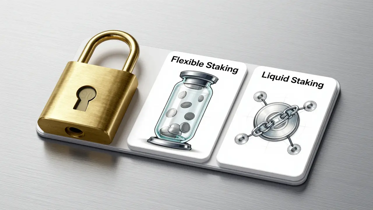 Modular crypto wallet with three distinct staking modules on aluminum surface, rendered in technical draft style.