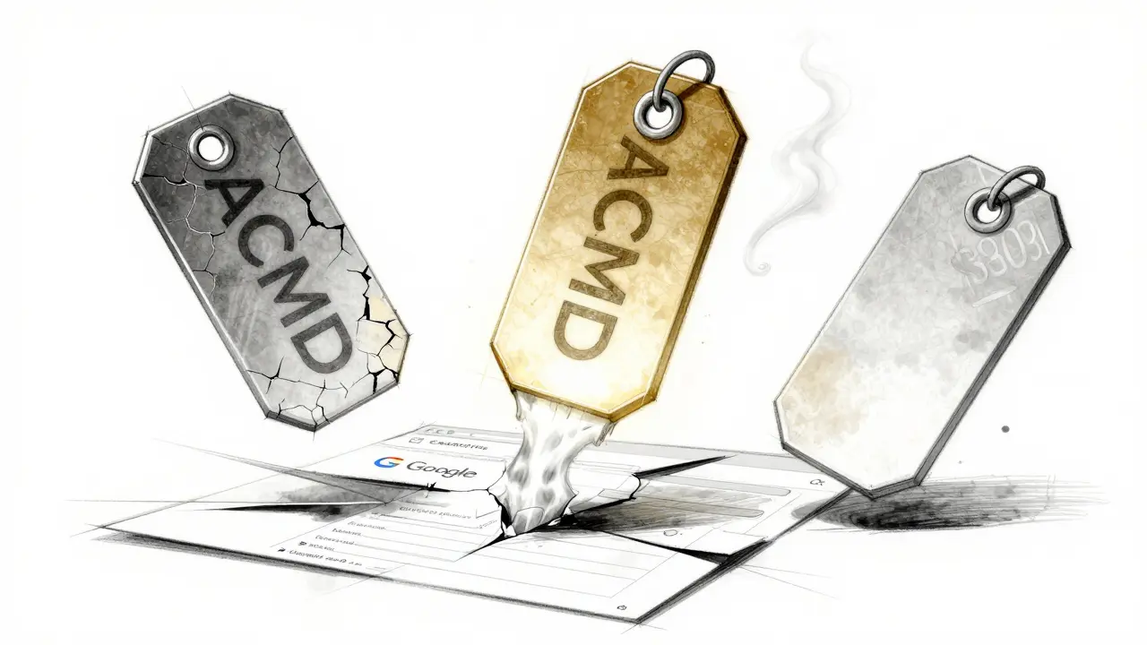 Three ACMD tokens in varying states, hovering over a frozen form and website interface.