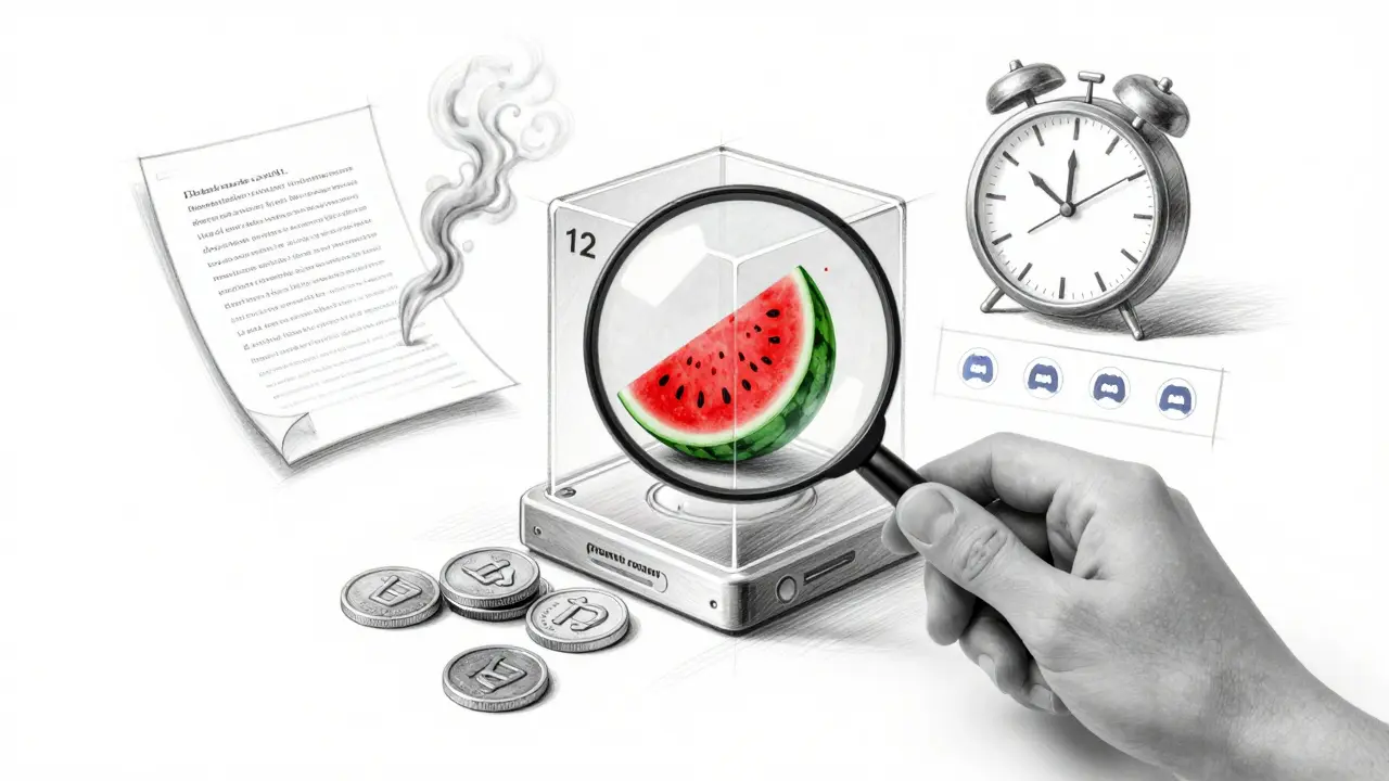 Magnifying glass revealing hidden risks in a blockchain project's token structure.