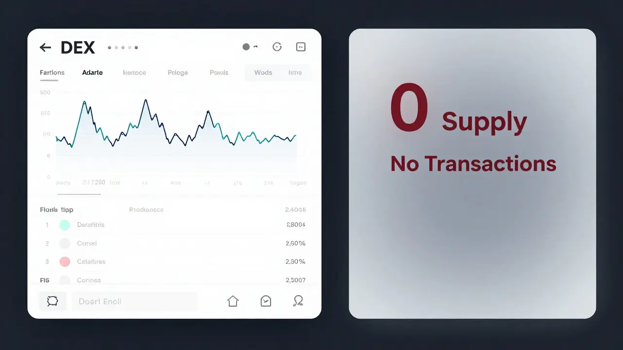 Side-by-side comparison of a live DEX dashboard and an empty smart contract panel.
