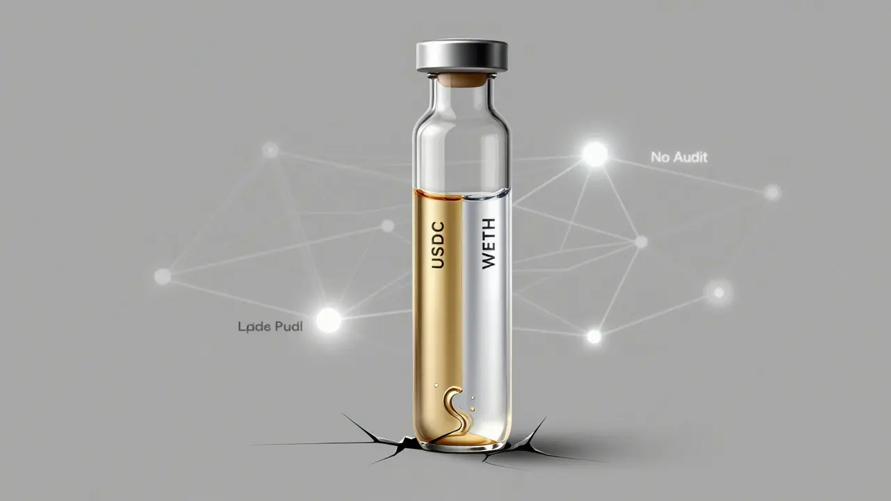 Delicate glass vial representing a shallow liquidity pool with gold and silver liquids nearly depleted