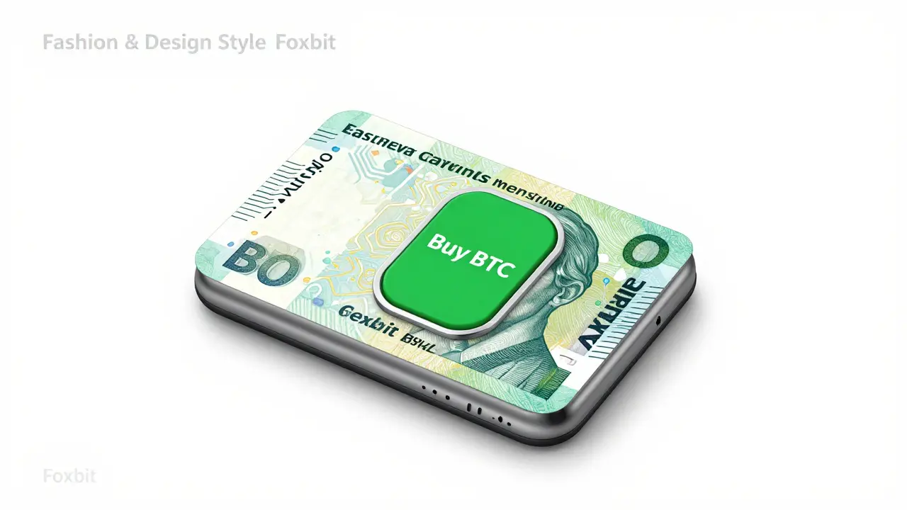 Ergonomic mobile wallet prototype with single Buy BTC button and BRL textures.