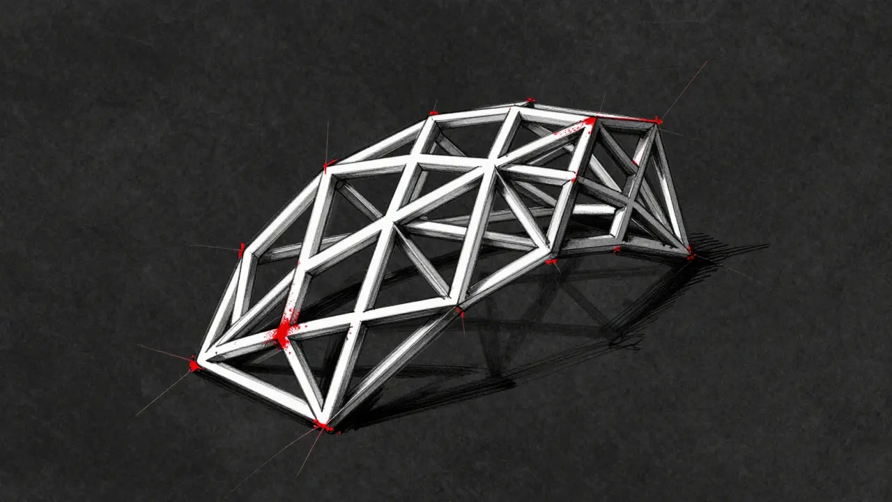 Fragile geometric lattice structure with red stress marks