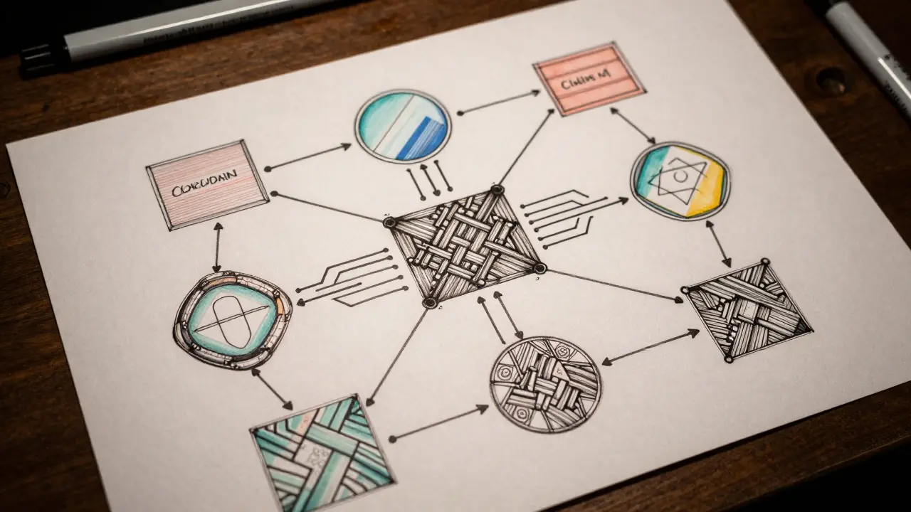 Illustrated sketch of interconnected blockchain network nodes.