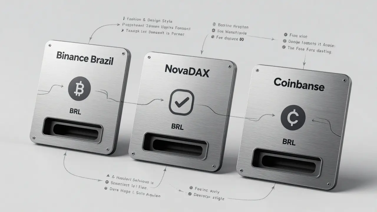 Modular desktop trading station with three exchange panels and BRL deposit port.