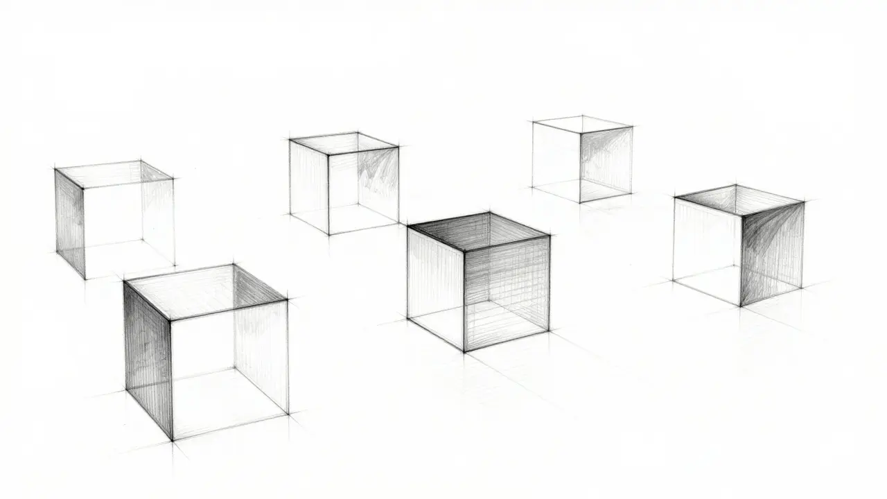 Pencil drawing of empty wireframe boxes showing missing liquidity and data voids.