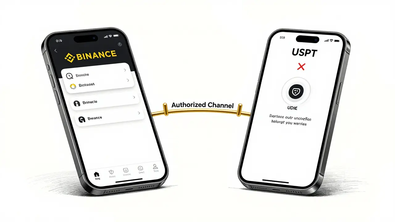 Split design contrasting unregulated crypto transfer with authorized bank-integrated transaction.
