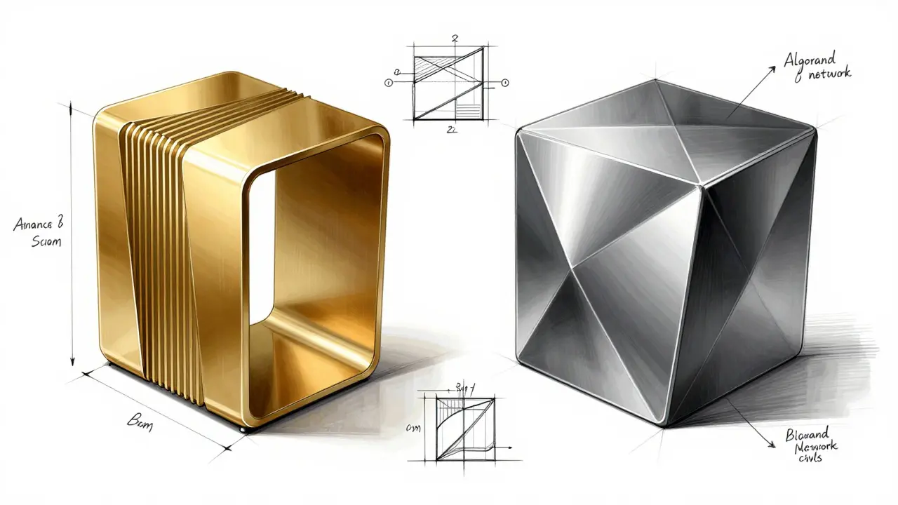 Design sketches of two different architectural modules representing separate blockchain networks