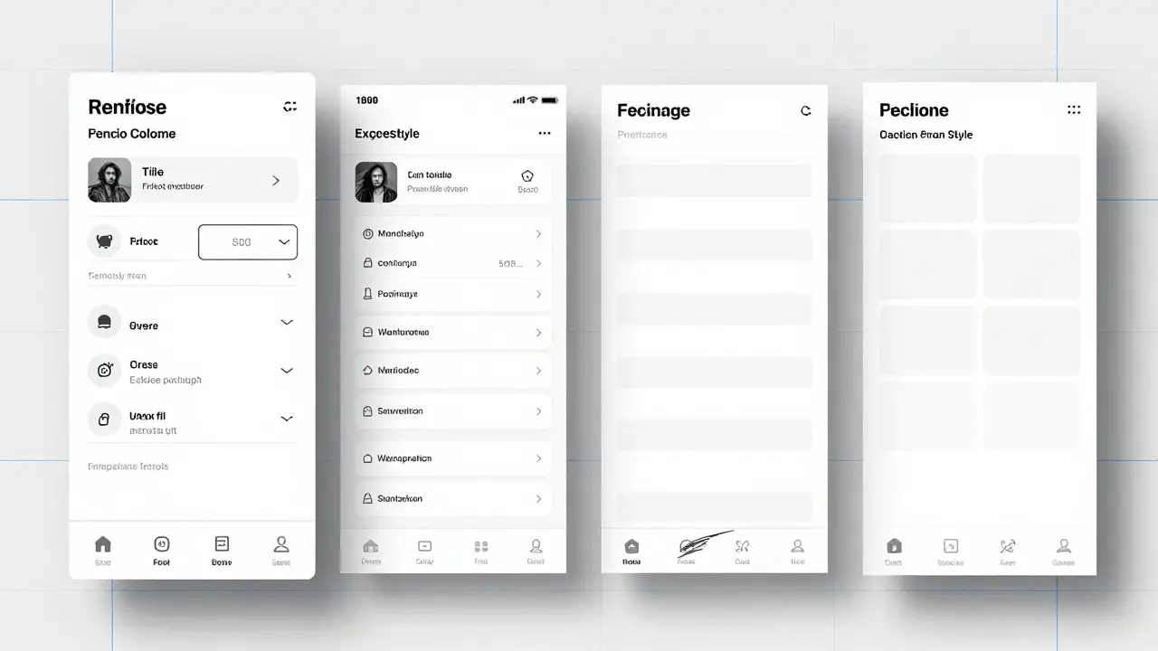 Industrial design sketch comparing a detailed interface with a vague, empty placeholder layout.