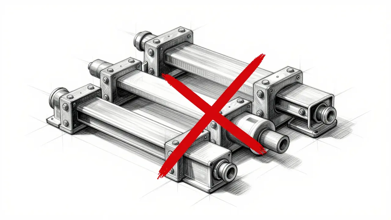 Isometric product sketch of confiscated mining hardware with a red mark indicating a legal ban.