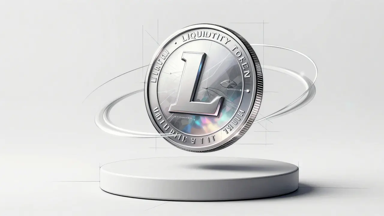 Product design sketch of a holographic liquidity token representing fluid assets.