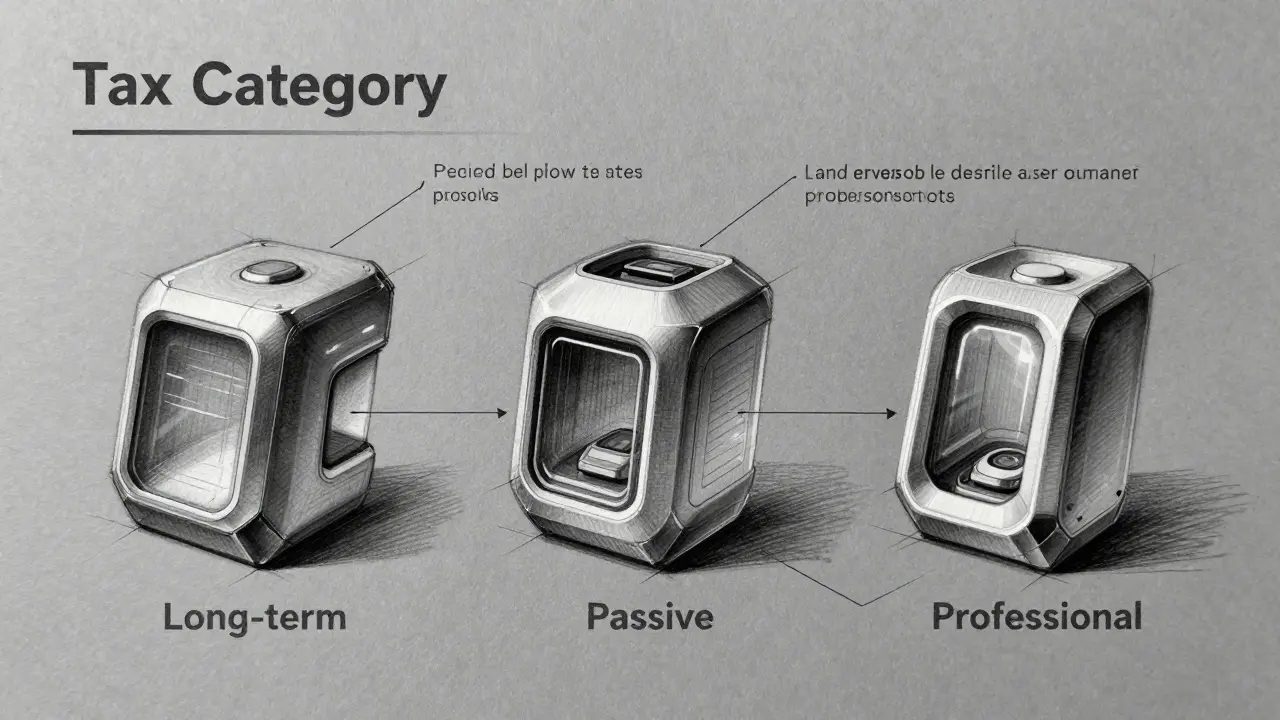 Product design sketch of a modular dashboard representing three crypto tax categories.