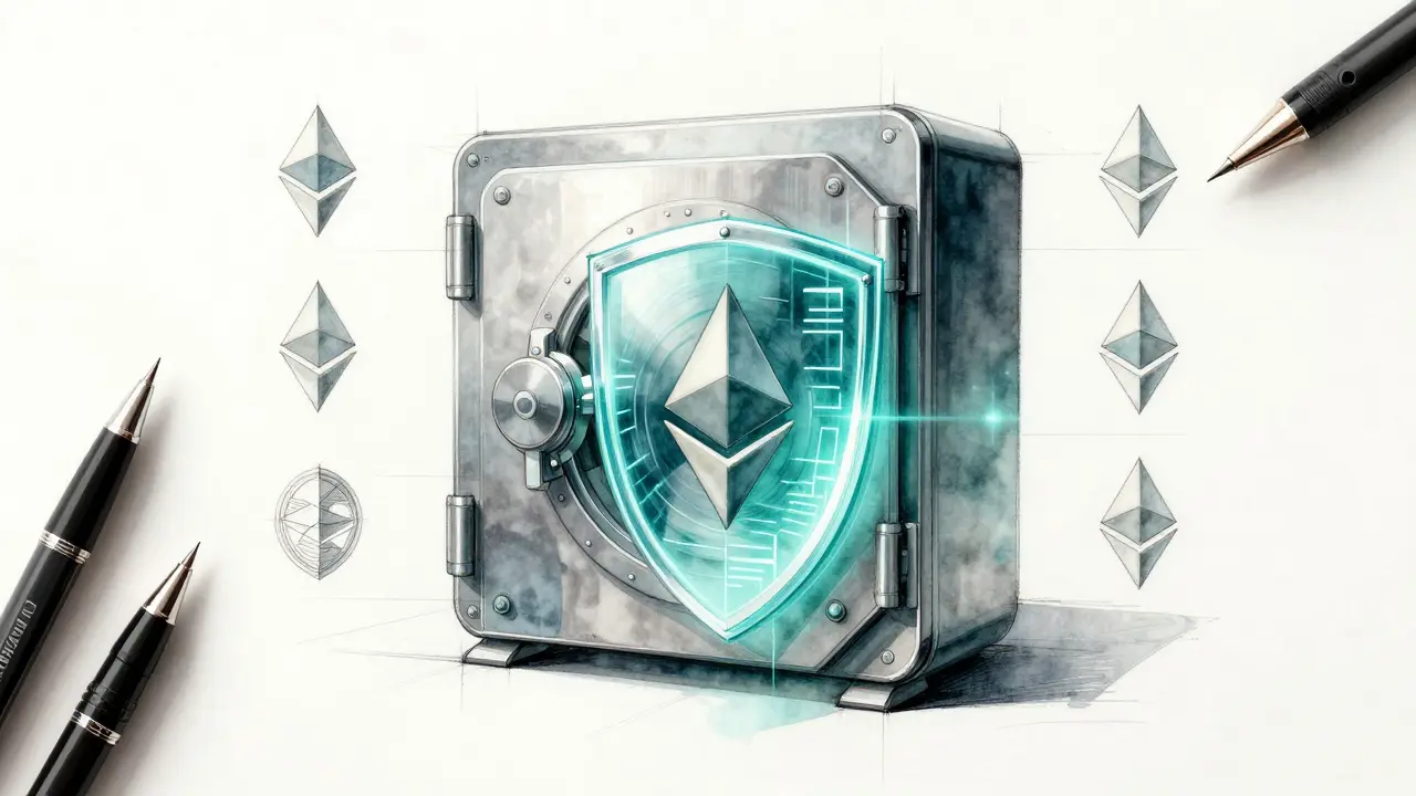 Product design sketch of a secure digital vault symbolizing a cryptocurrency wallet.