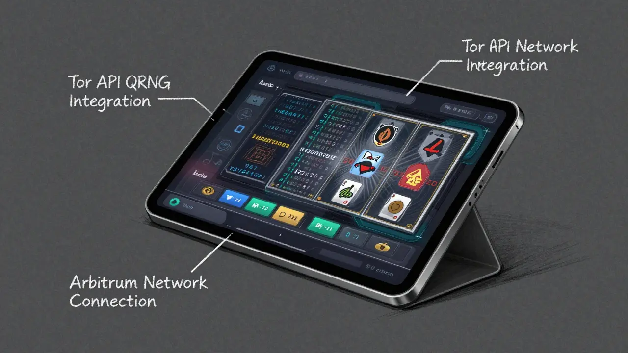 Concept sketch of a tablet displaying decentralized casino interface