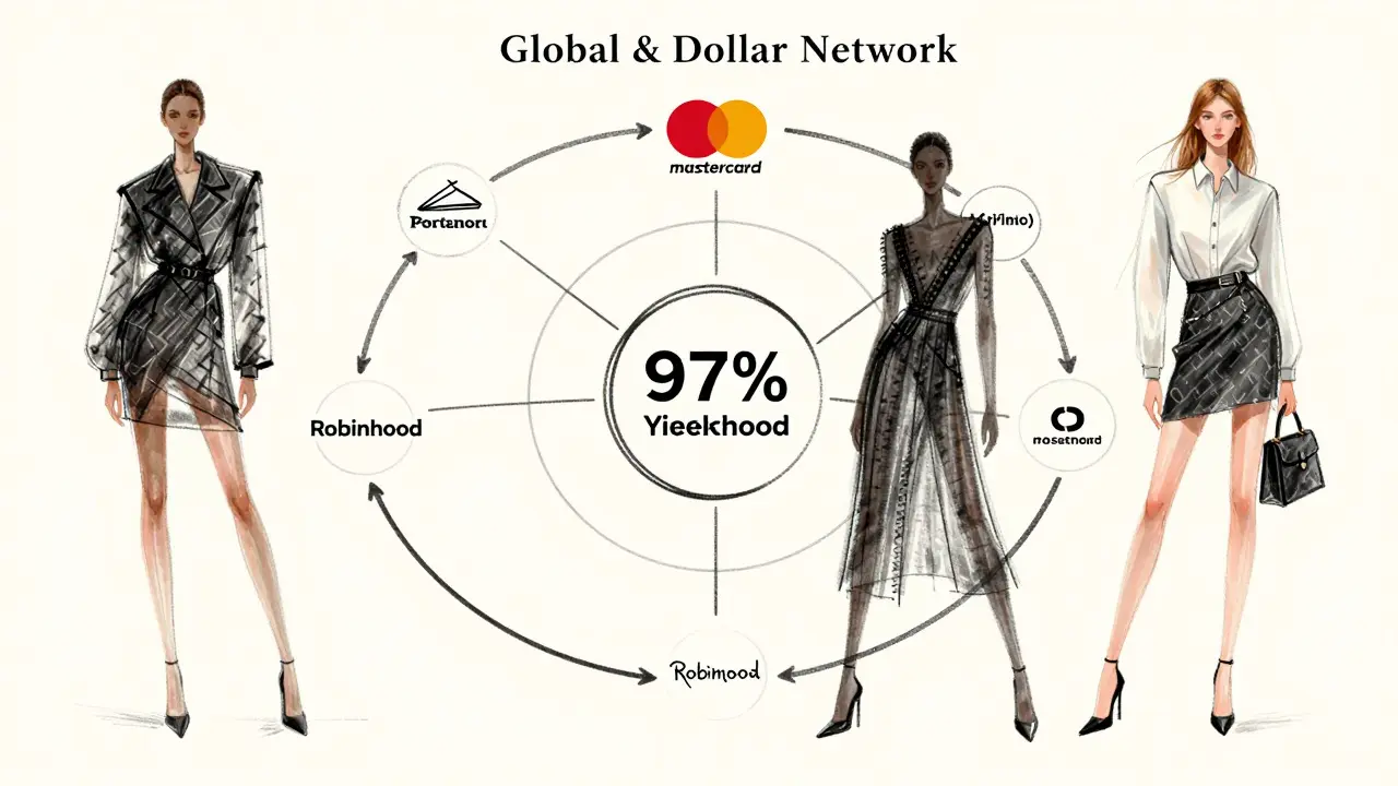 Conceptual design sketch of USDG yield sharing among partner brand silhouettes