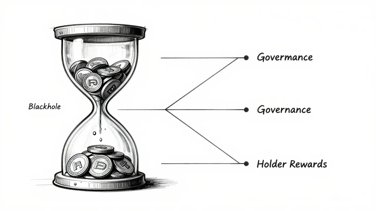 Conceptual sketch of token deflation model with blackhole and reward streams