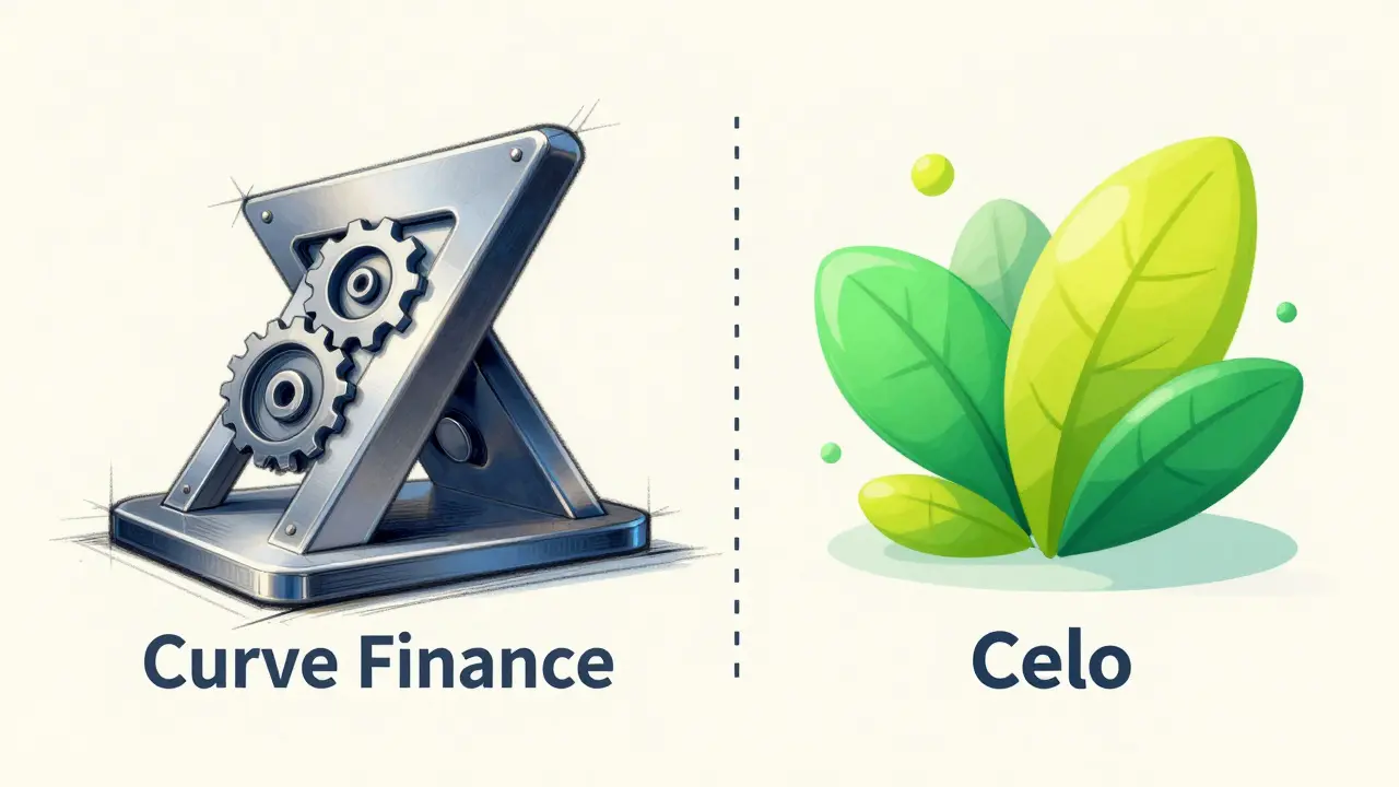 Design comparison sketch contrasting Curve's precision structure with Celo's organic flow