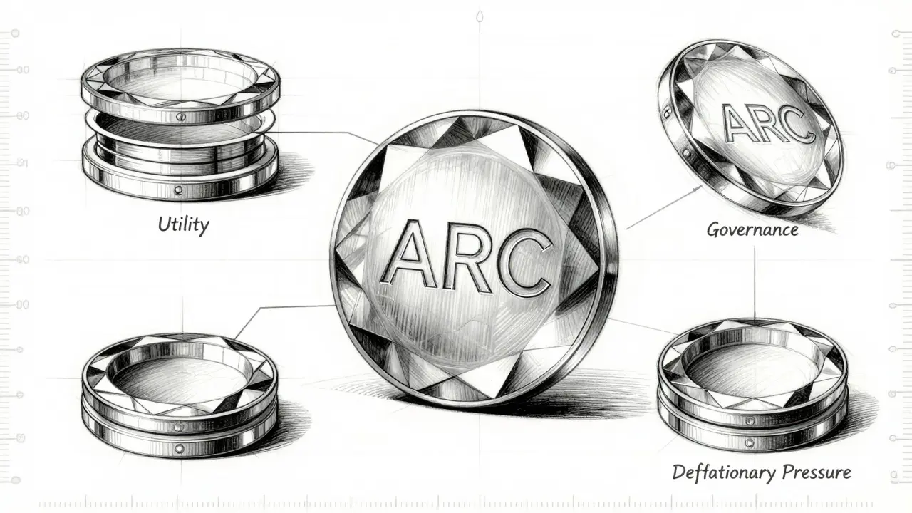 Design sketch of a faceted ARC token showing structural layers