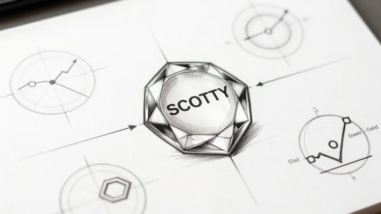 Design sketch of a SCOTTY token with utility flowcharts