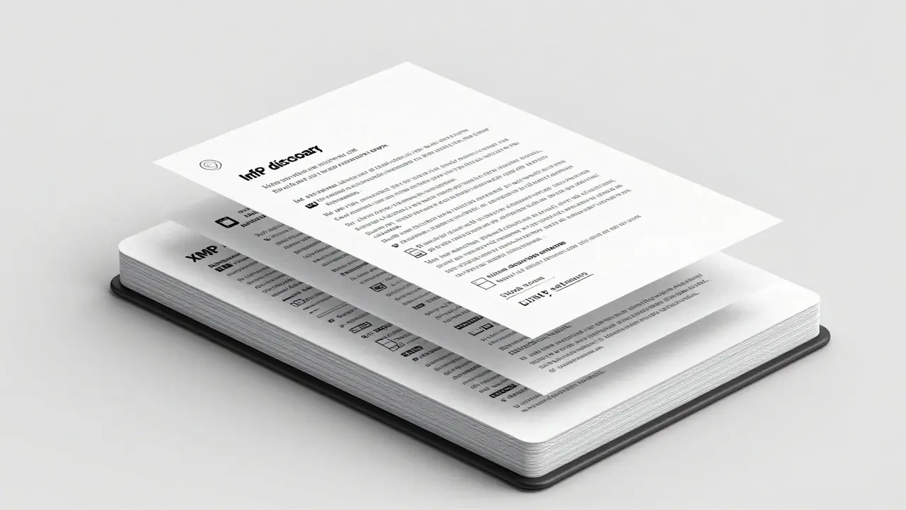 Exploded sketch of PDF metadata layers revealing hidden data