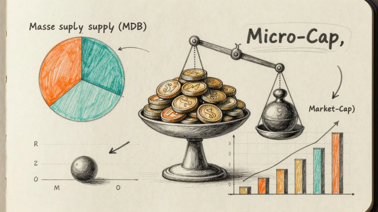 Hand-drawn charts and scales illustrating MOODENG tokenomics and risk