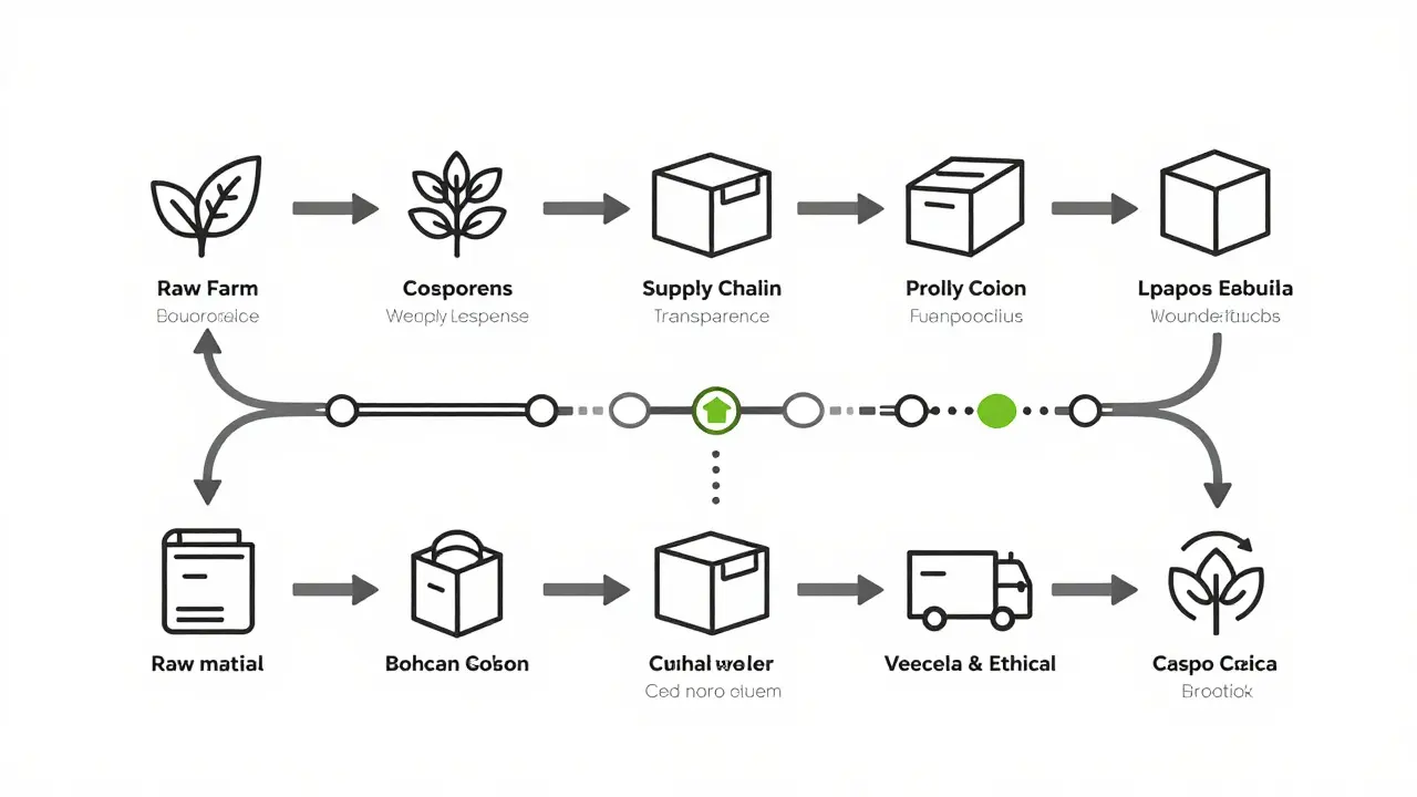 Linear product design sketch tracing a transparent supply chain journey