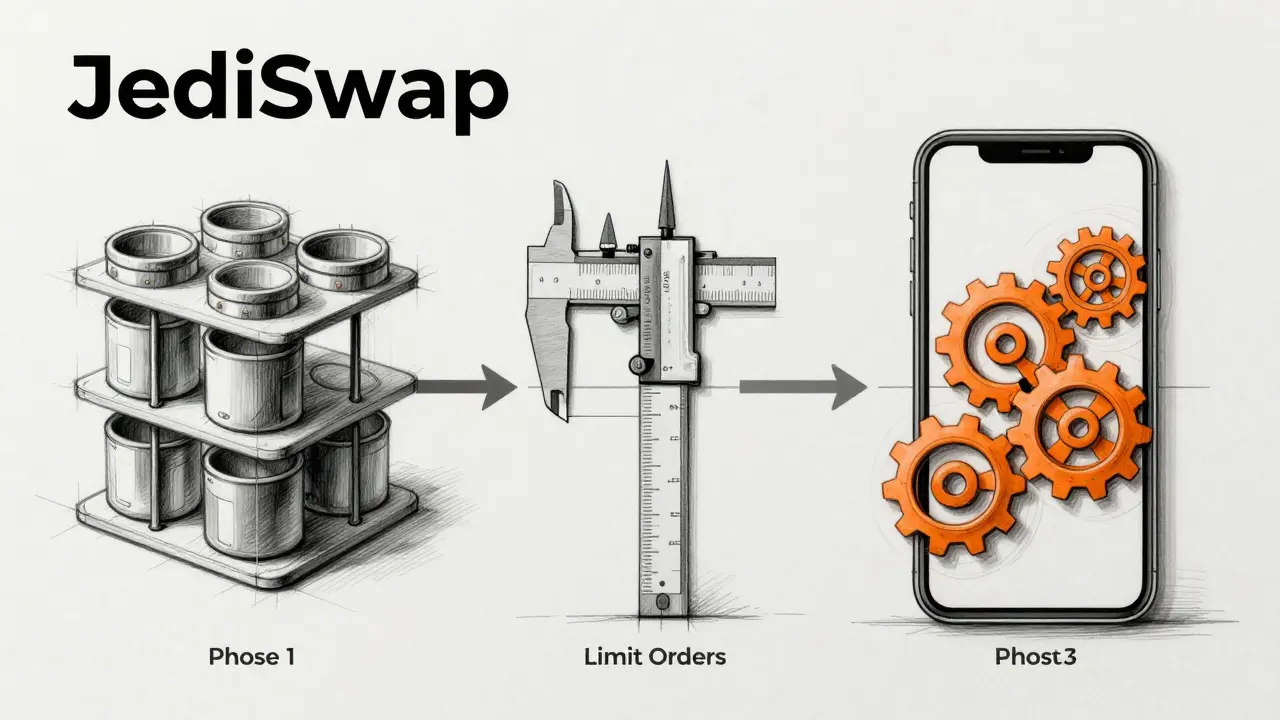 Product sketch showing JediSwap roadmap with future features