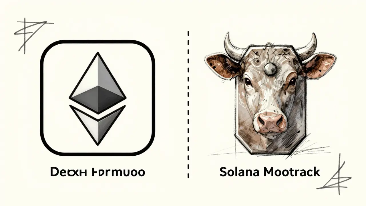 Sketch comparing DeFi FARM token with livestock tracking symbol