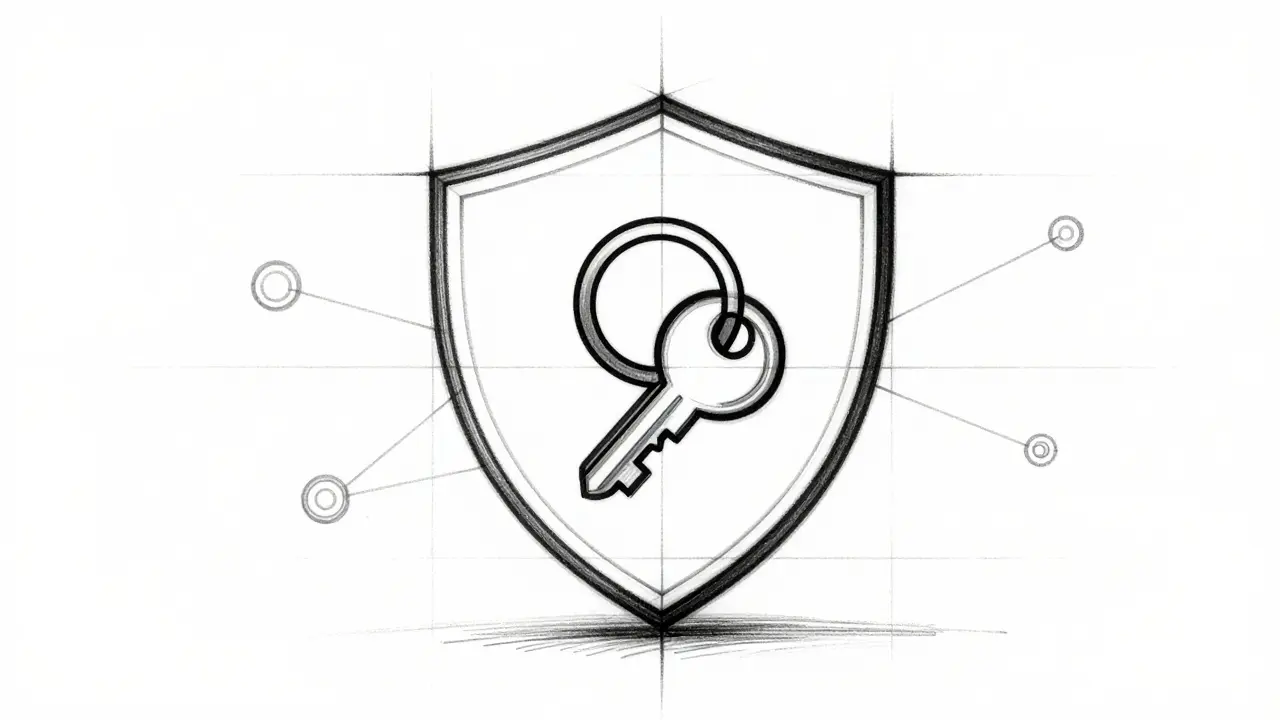 Technical sketch of a secure crypto wallet token and key symbol