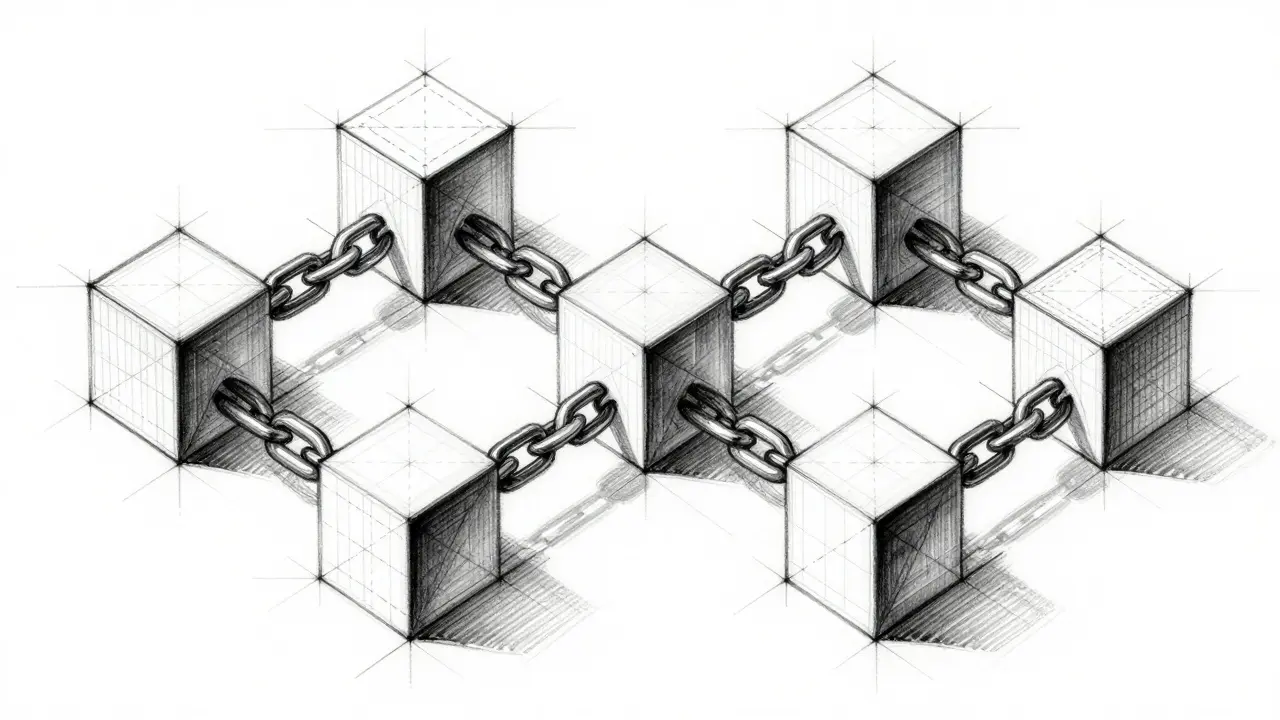 Abstract sketch of blockchain data blocks and chains
