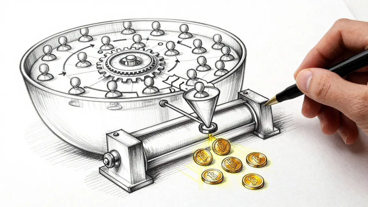 Design sketch illustrating a lottery selection for crypto winners